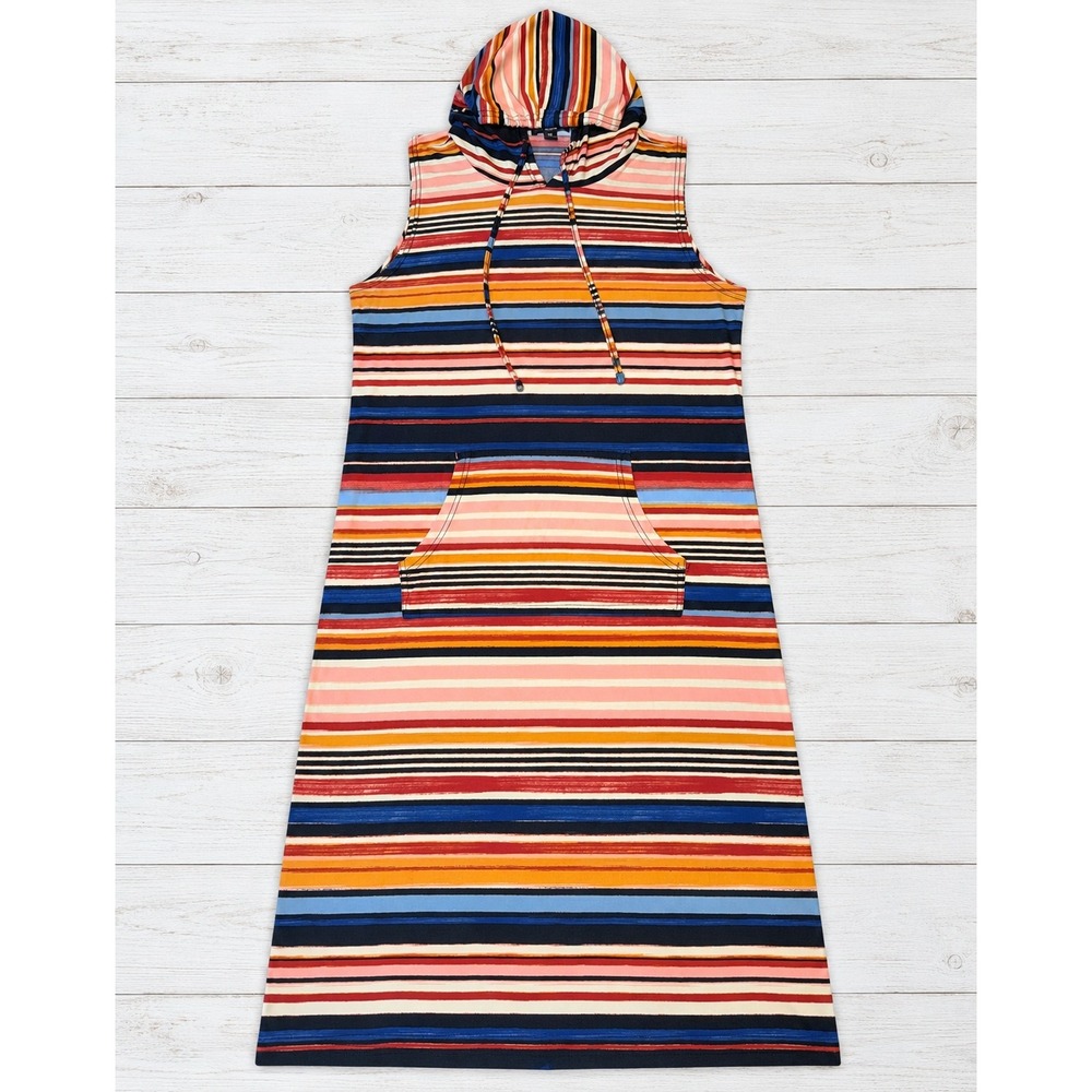 Rouge Collection Sleeveless Hoodie Dress Multi Stripe Boho Casual Plus Size 2X